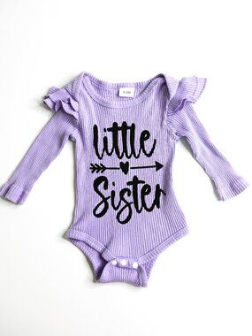LITTLE SISTER Lavender Long Sleeve Snap Crotch Onesie - Size 0-3 Months